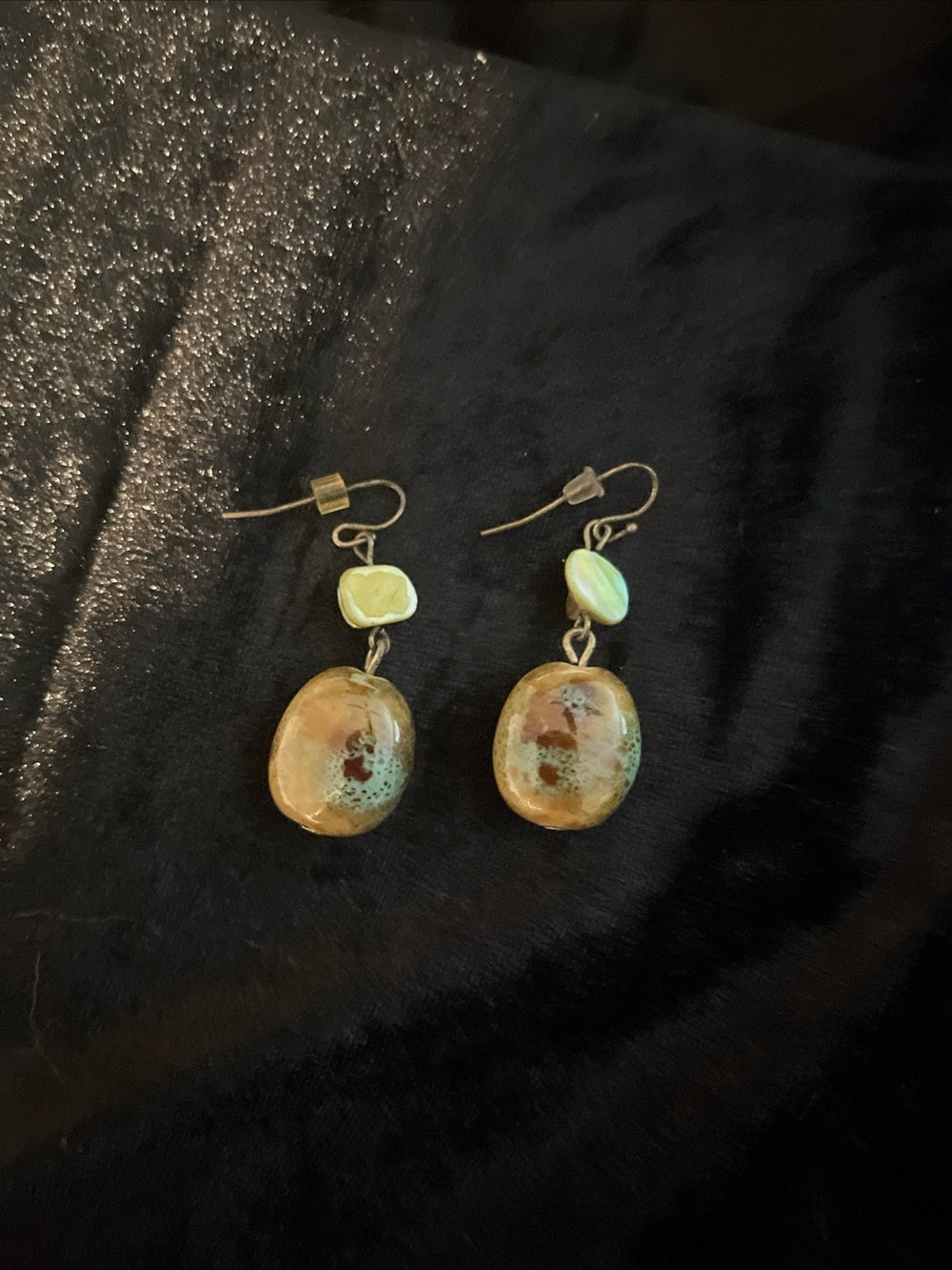 Premier Designs Green and Brown Ceramic Drop Earrings